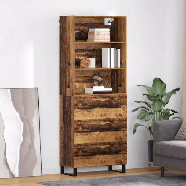 Set di 2 credenze vidaXL in legno vecchio marrone, stile minimalista, L: 69,5 cm, P: 34 cm, H: 180 cm – 1