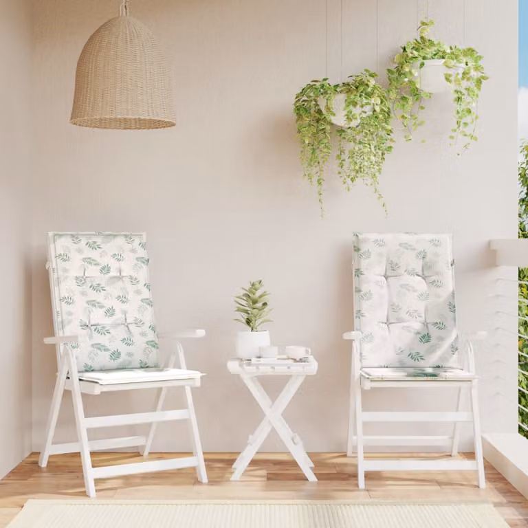 Set di 2 cuscini per sedia con schienale alto vidaXL, motivo foglie in tessuto verde e bianco, resistente all'acqua e ai raggi UV