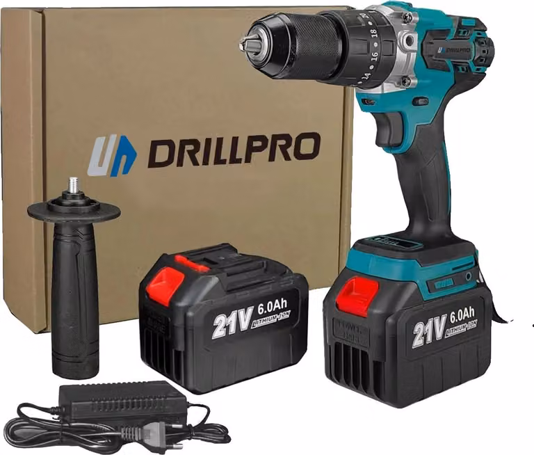 Trapano elettrico, motore brushless, funzioni 3 in 1, 2 batterie