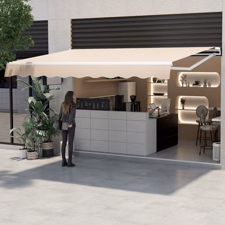 Tenda da sole a caduta inclinabile Costway con manovra a scomparsa in alluminio e poliestere, Beige, L: 4 m x P: 2,5 m