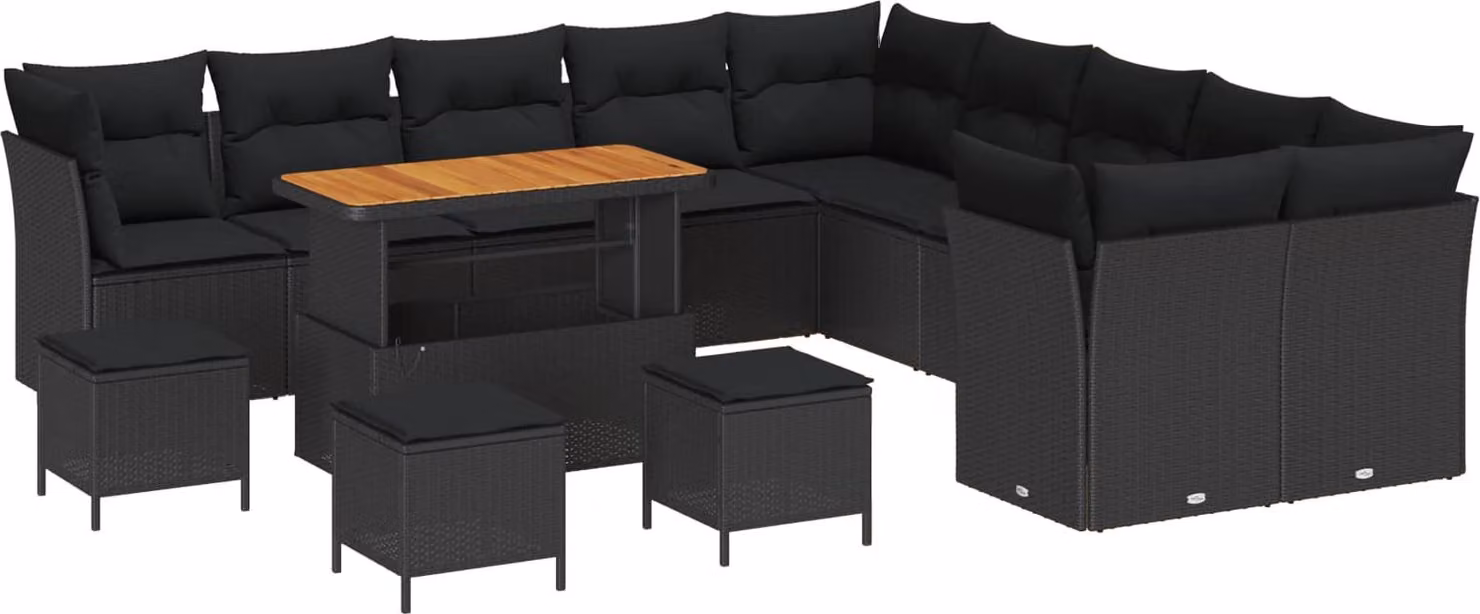 Set Divano da Giardino 14 pcs Nero polyrattan
