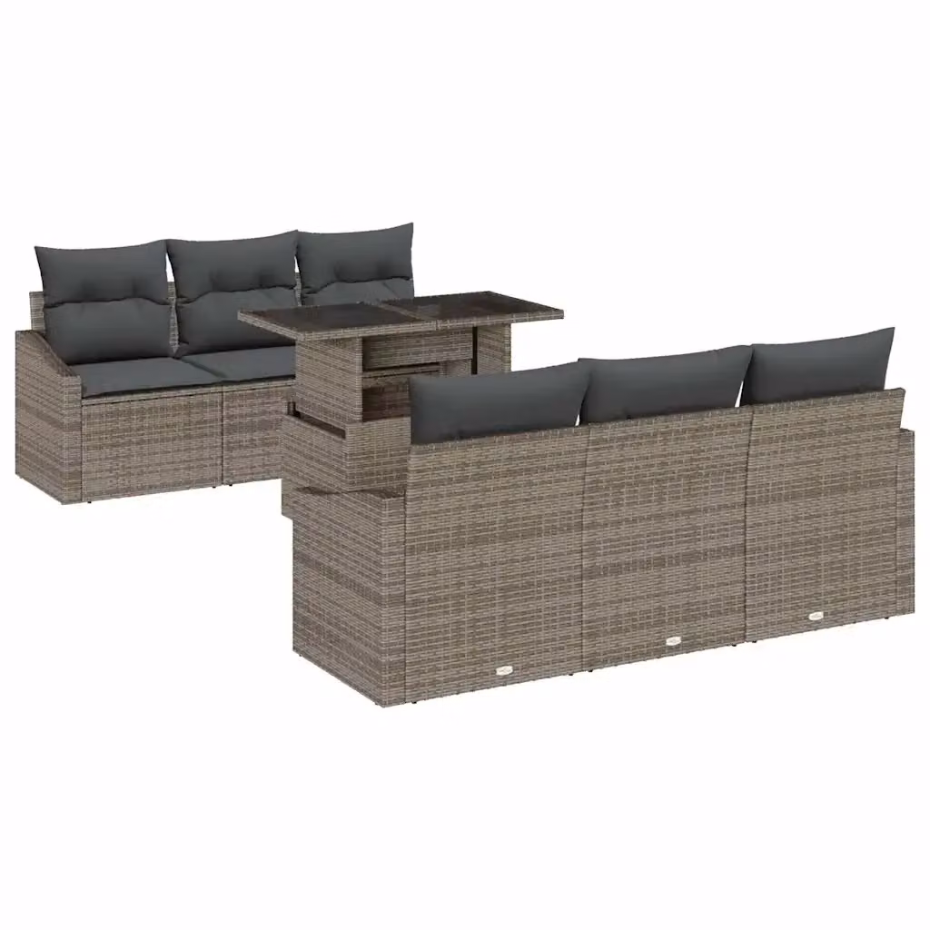 Set Divano da Giardino vidaXL a Forma di L in Polyrattan Grigio con Cuscini e Tavolino – 2