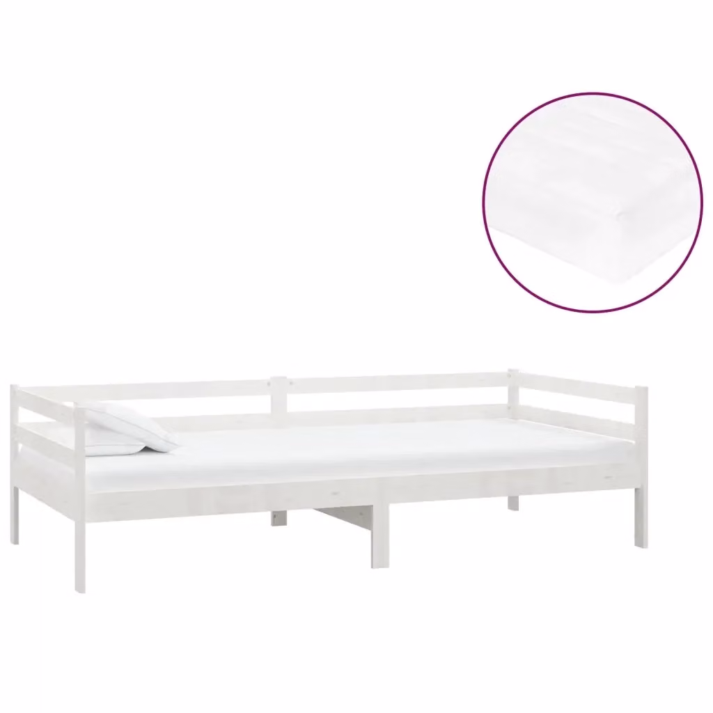 Divano Letto vidaXL Bianco con Struttura in Legno di Pino e Materasso in Schiuma L/P/H: 90 x 200 cm – 2