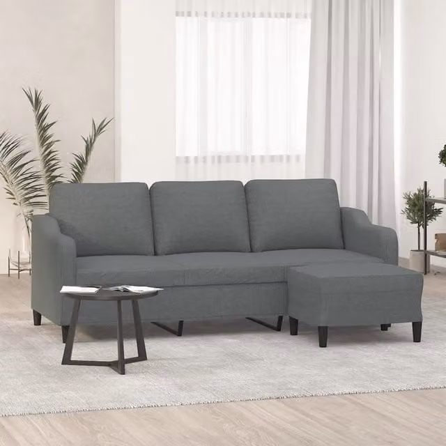 Divano a 3 posti moderno vidaXL con poggiapiedi coordinato in tessuto grigio L: 198 cm, P: 80 cm, H: 77 cm – 1