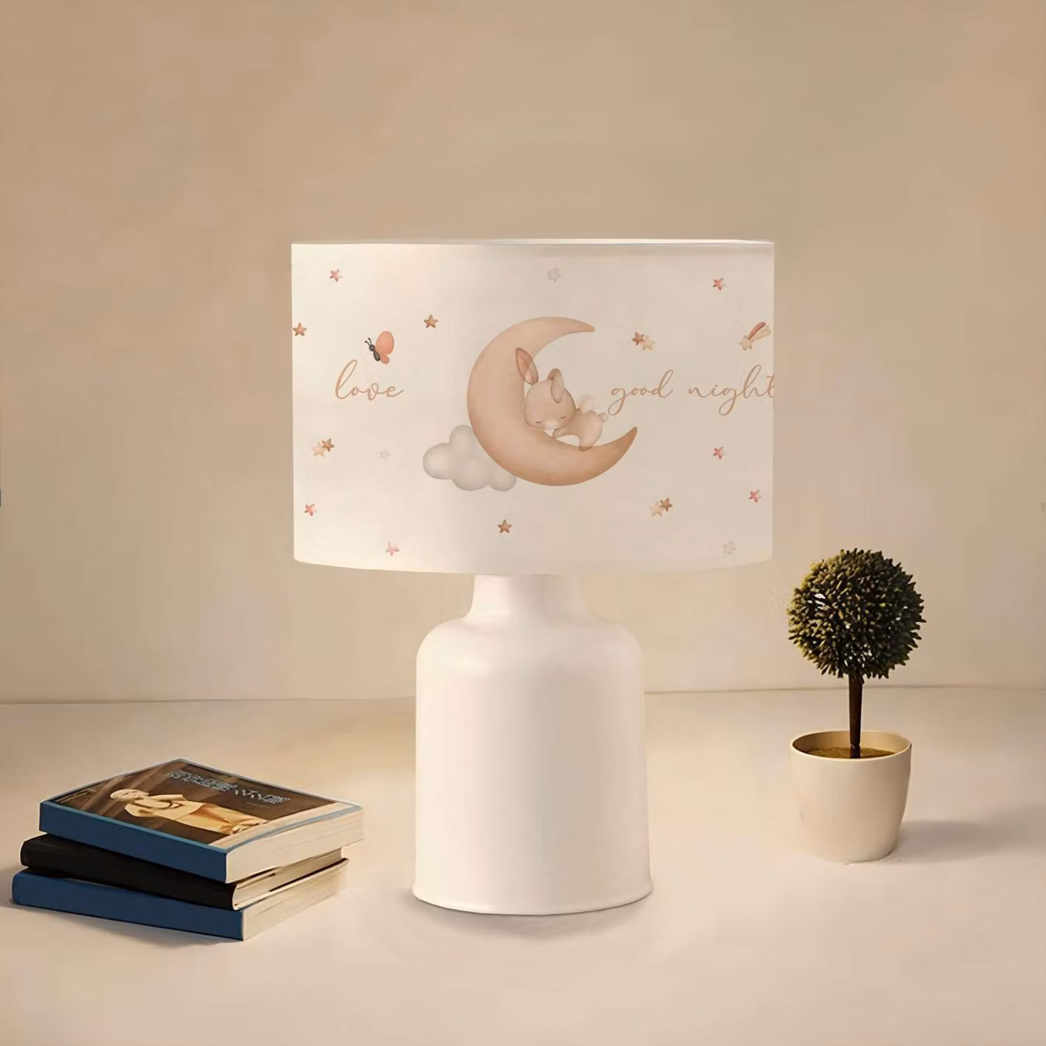 Opviq, lampada da tavolo di alta qualità, color crema, corpo in metallo, diametro 24 cm, attacco E27, grado di protezione IP20, cavo di 100 cm