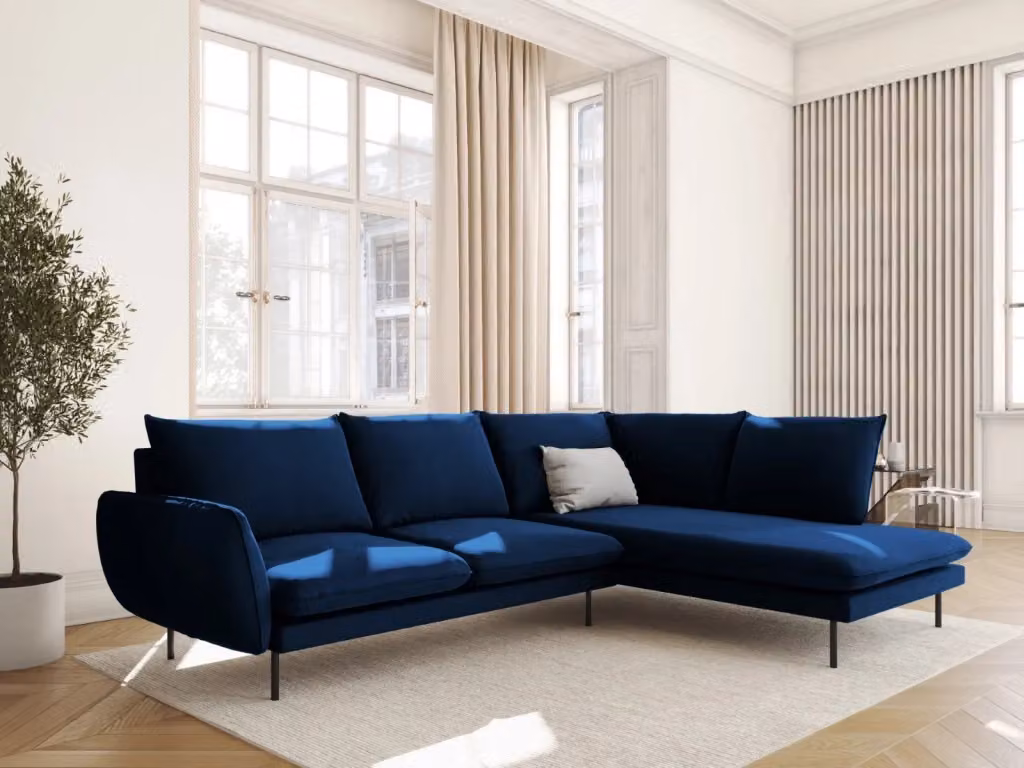 Divano angolare destro Vienna di Cosmopolitan Design in velluto blu reale da 6 posti L/P/H: 275 x 185 x 95 cm – 2