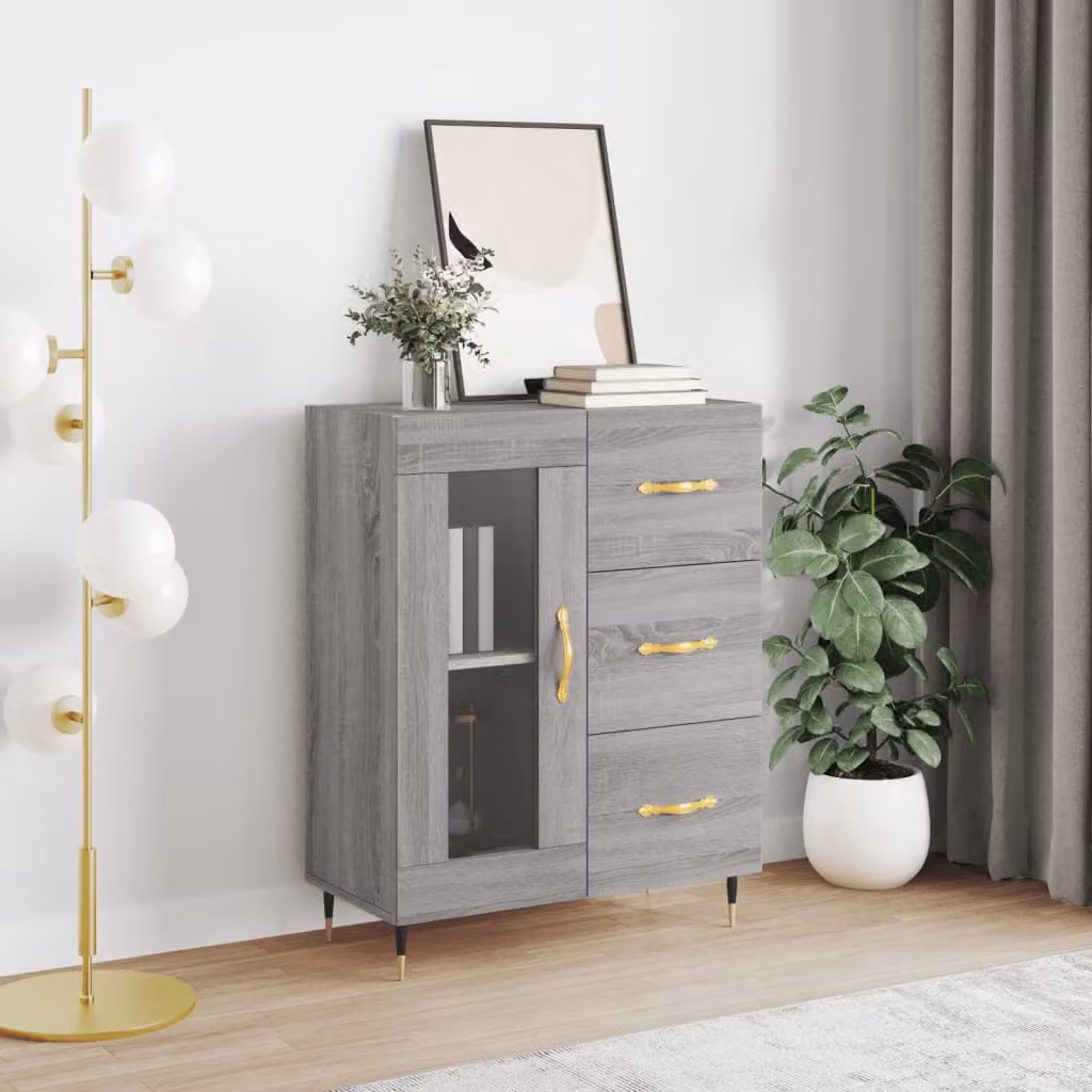 Credenza vidaXL in Legno Multistrato Grigio, L: 69,5 cm, P: 34 cm, H: 90 cm