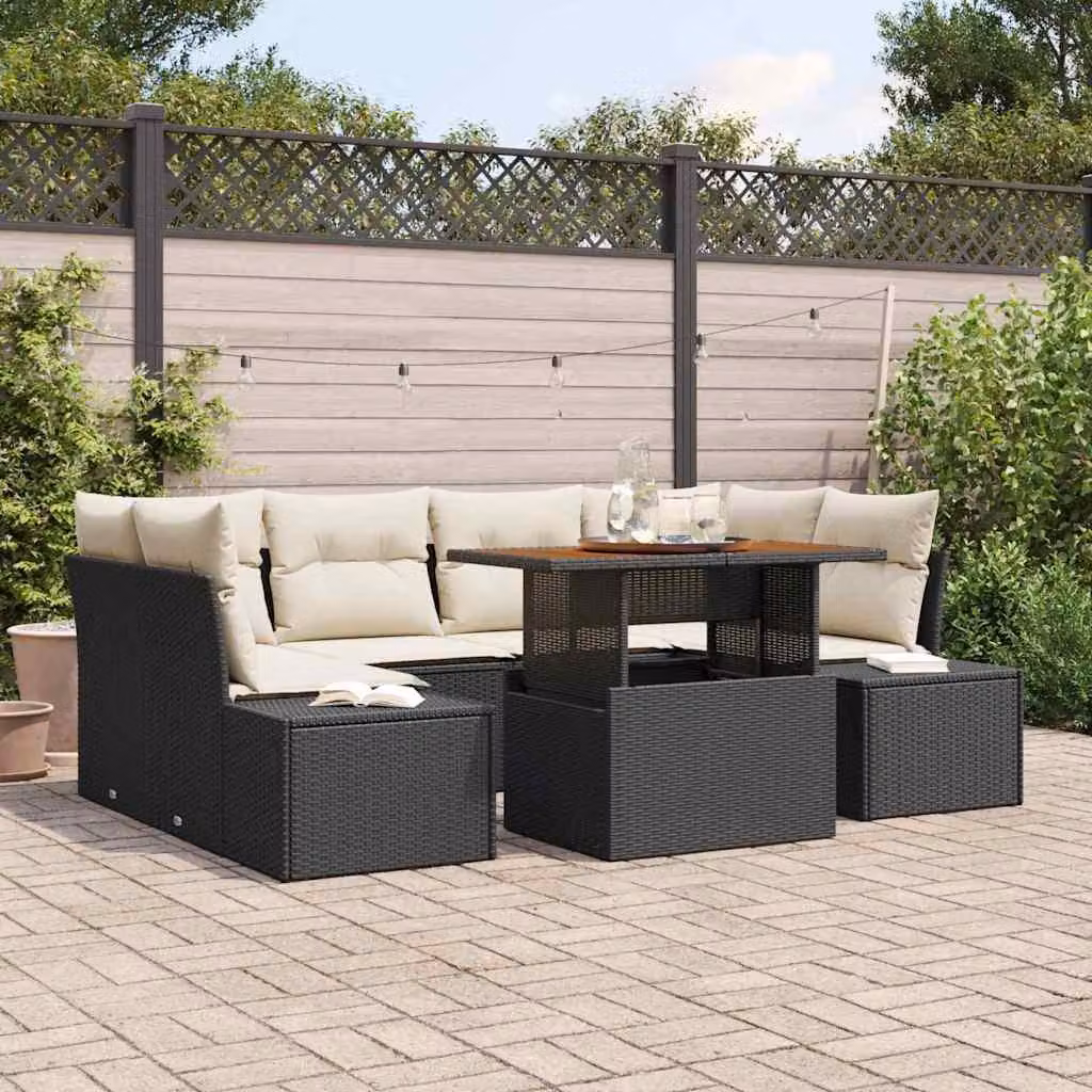 Maison Exclusive - Set da giardino composto da 7 pezzi, divano, in rattan sintetico nero