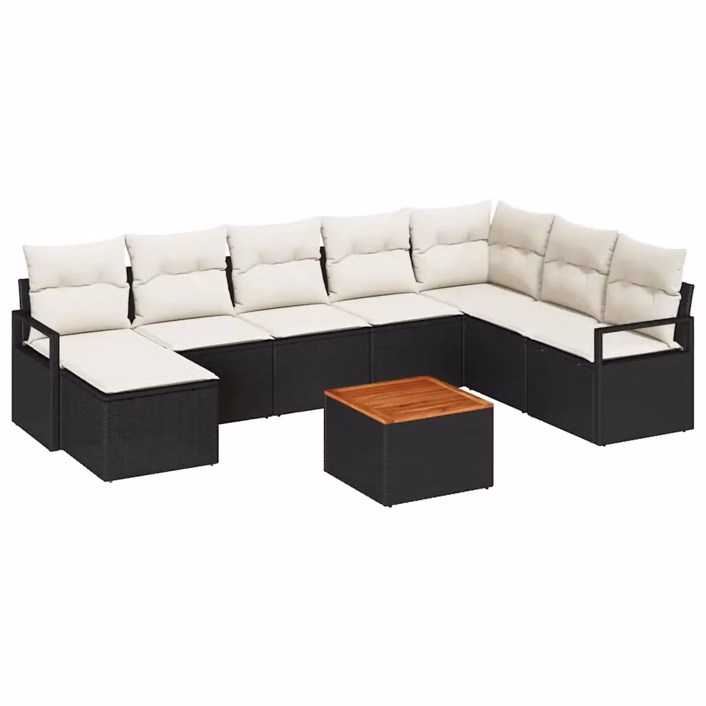 Set Divano da Giardino vidaXL 9 Pezzi Moderno a Forma di L in Polyrattan Nero con Cuscini e Tavolino – 2