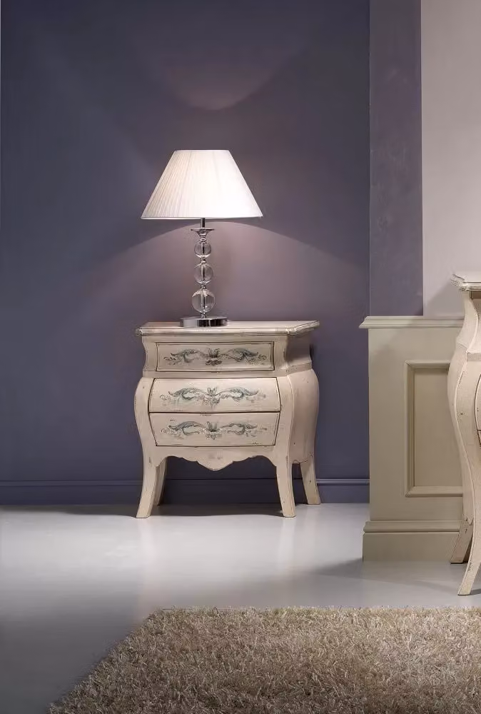 Comodino bombato in stile shabby chic con decori floreali Mobili 2G colore avorio L: 62 cm, P: 32 cm, H: 65 cm – 4