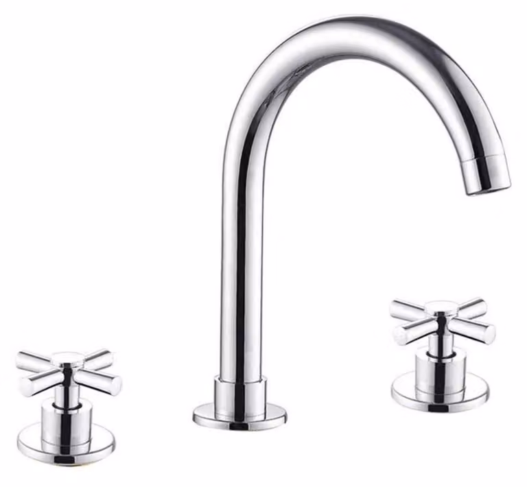 Miscelatore per lavabo a 3 fori, in ottone, con due manopole, cromato