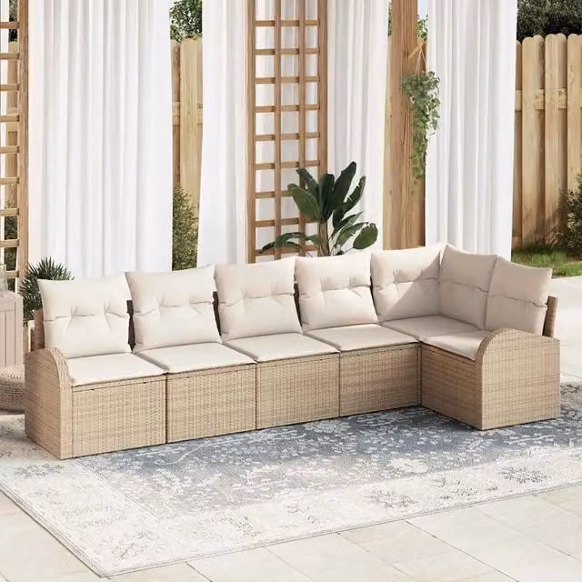 Set Divano da Giardino 6 pz Beige e Bianco polyrattan 3354730