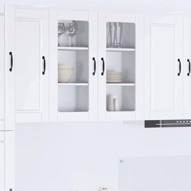 Set di 2 mobili a parete moderni vidaXL in legno e vetro bianco per cucina o soggiorno