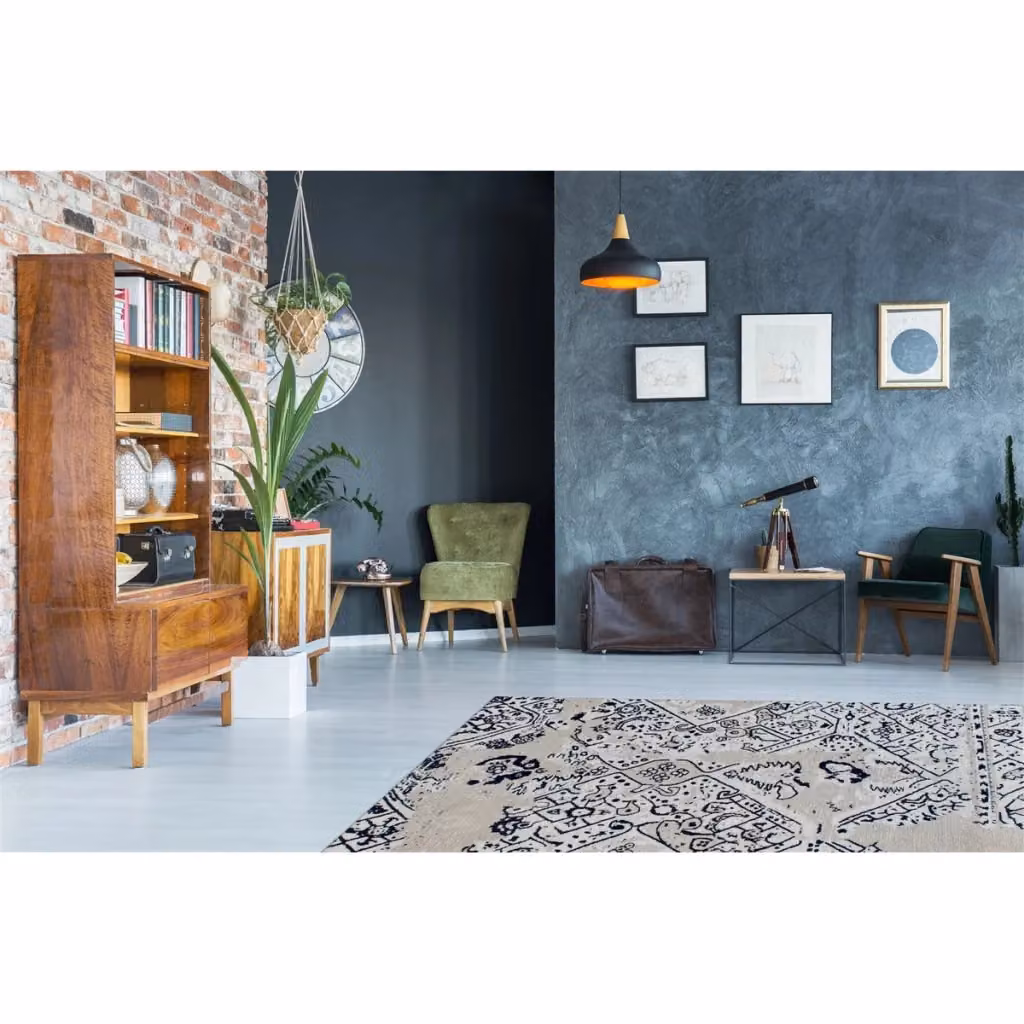 Tappeto Jacquard River di Kendra Home in cotone e poliestere, design moderno astratto, grigio e nero – 2