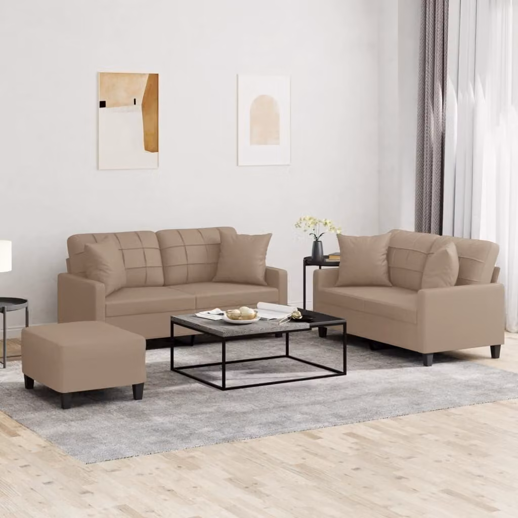 Maison Exclusive - Set divano a 3 posti con cuscini in ecopelle color marrone cappuccino