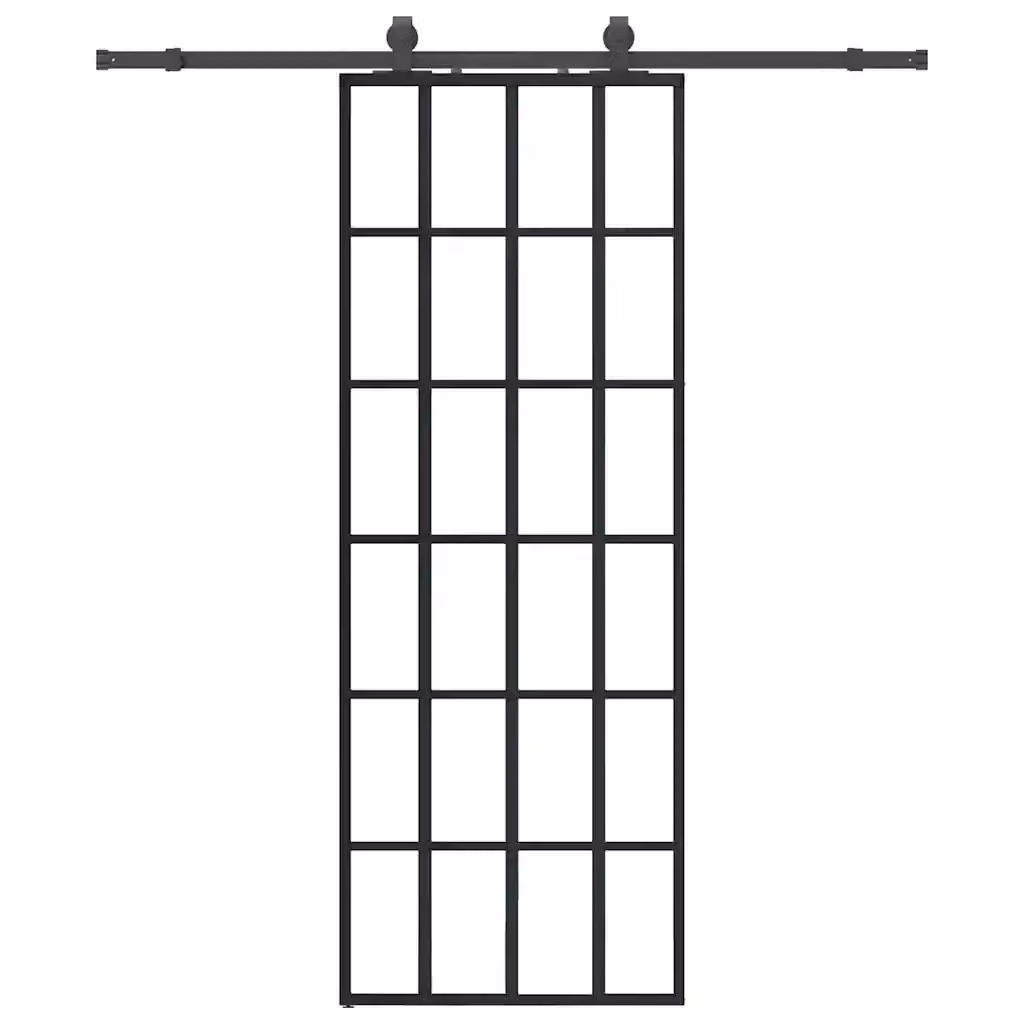 Porta Scorrevole Moderna VIDAXL in Vetro Trasparente con Telaio in Alluminio e Ferramenta Nera L: 76 cm, H: 205 cm – 2