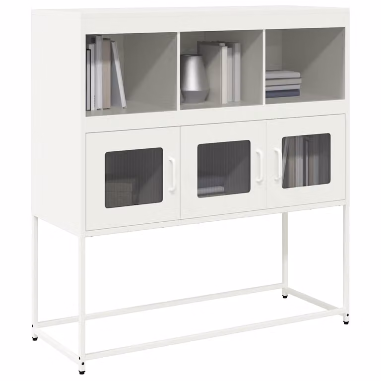 Credenza moderna vidaXL bianca con ante in vetro e ripiani interni in metallo L: 100,5 cm, P: 39 cm, H: 107 cm