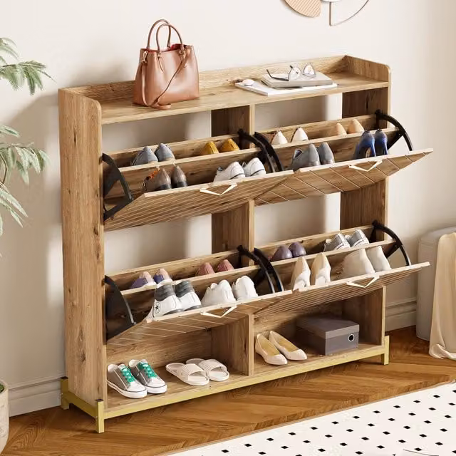 Scarpiera in MDF effetto legno con piedini in metallo per ingresso e corridoio 108;5 × 24 × 100 cm
