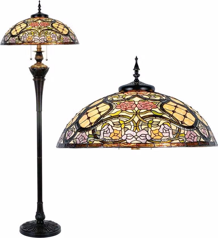 Lampada da terra Tiffany Clayre & Eef Ø 55x150 cm Beige Fiori di plastica rosa