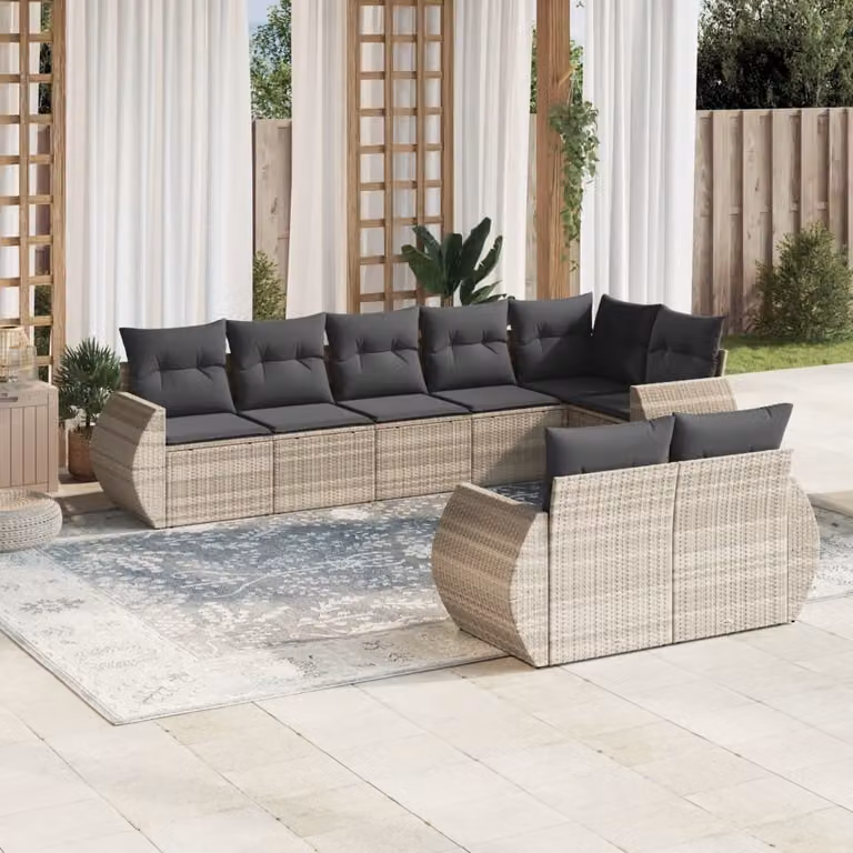 Maison Exclusive - Set Divano da Giardino 8pz con Cuscini Grigio Chiaro Polyrattan
