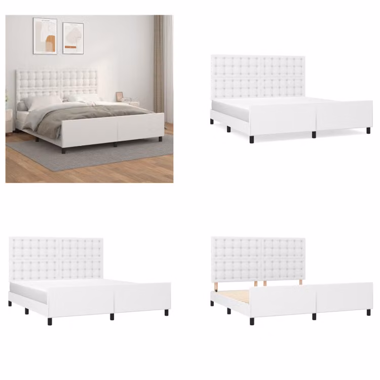 vidaXL Giroletto con testiera bianco 160x200 cm in Pelle finta - Giroletto con testiera - Giroletto con testiera - Letto con testiera - Letto con testiera