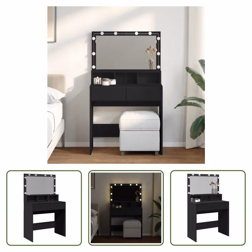 The Living Store Comodino con illuminazione a LED nero 80x41x134,5 cm