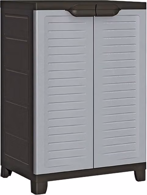 Mobile contenitore compatto HELLOSHOP26 in plastica grigia con 2 ante e ripiani interni per ufficio o casa, L: 65 cm, P: 45 cm, H: 97 cm – 1