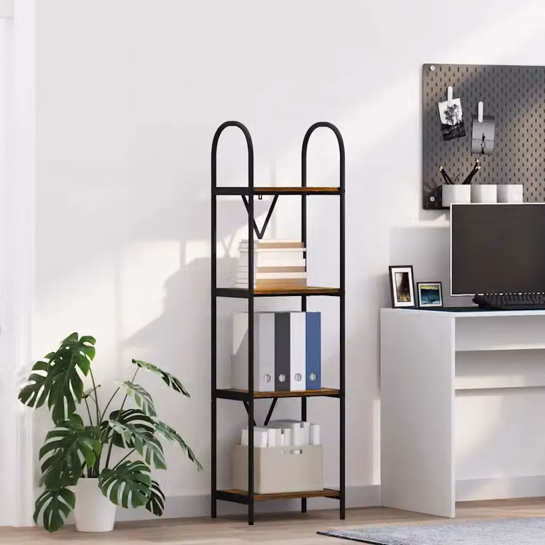 Libreria moderna vidaXL a 4 livelli in legno e metallo, L 40 cm x P 30 cm x H 146 cm, nero e marrone