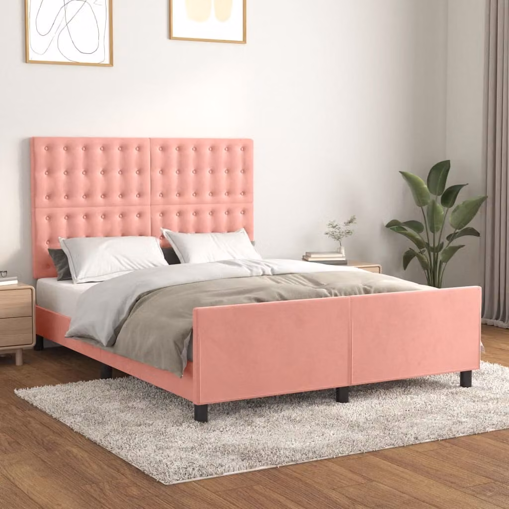 The Living Store Struttura letto con testiera rosa 140x200 cm in velluto