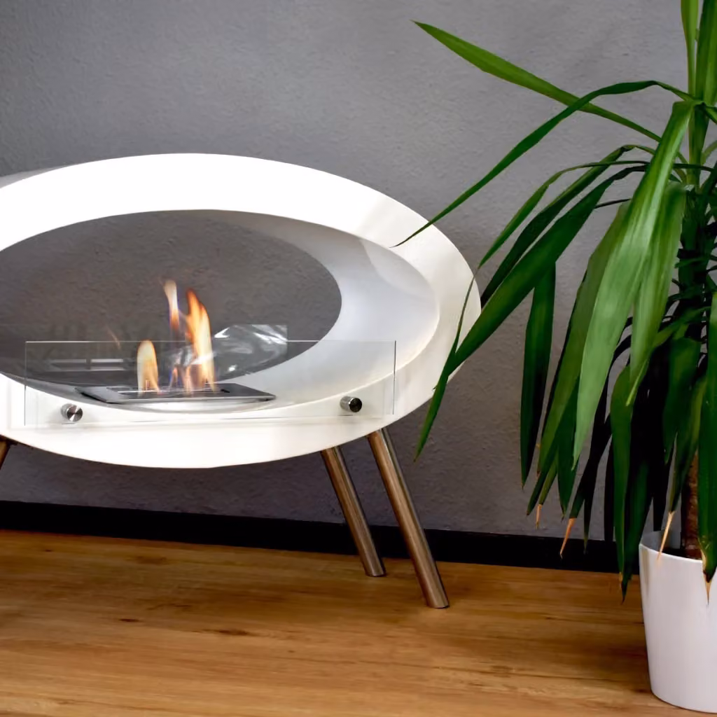 Biocamino ovale da pavimento Glow Fire Unique Klarstein colore bianco in vetro e metallo L/P/H: 80 x 35 x 35 cm – 2