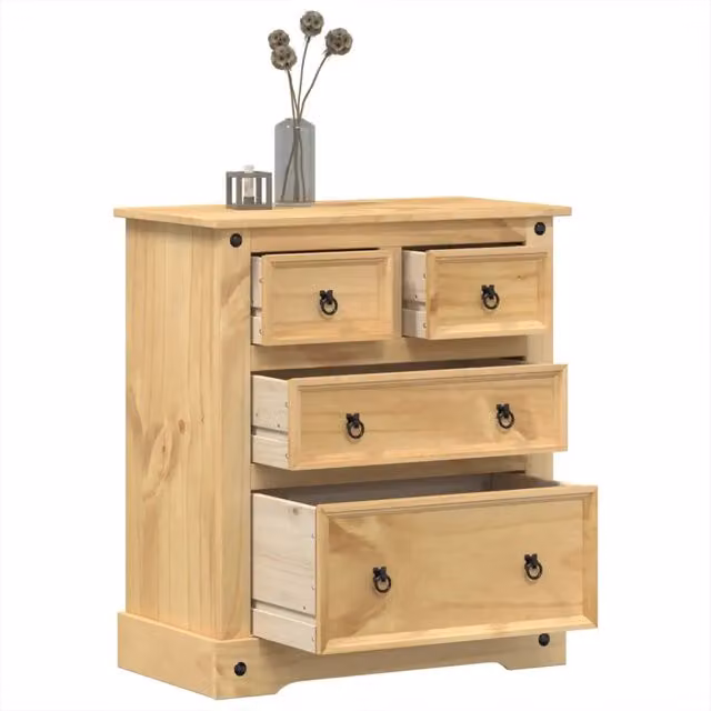Cassettiera vidaXL in legno di pino cerato marrone e beige L: 80 cm, P: 43 cm, H: 91 cm