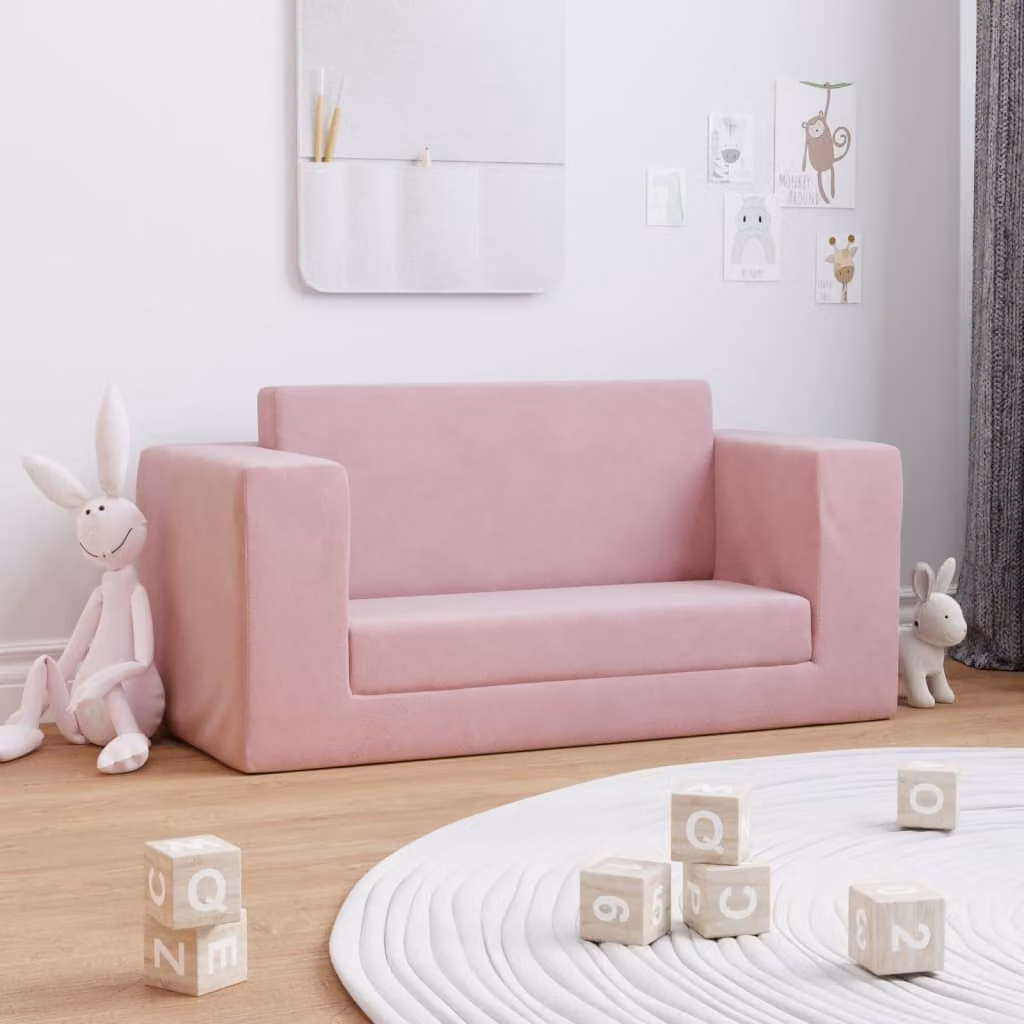 vidaXL Divano Letto per Bambini a 2 Posti Rosa in Morbido Peluche L: 140 cm, P: 76 cm, H: 60 cm