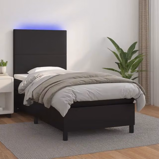 Giroletto a Molle con Materasso e LED Nero 80x200 cm Similpelle 3135789