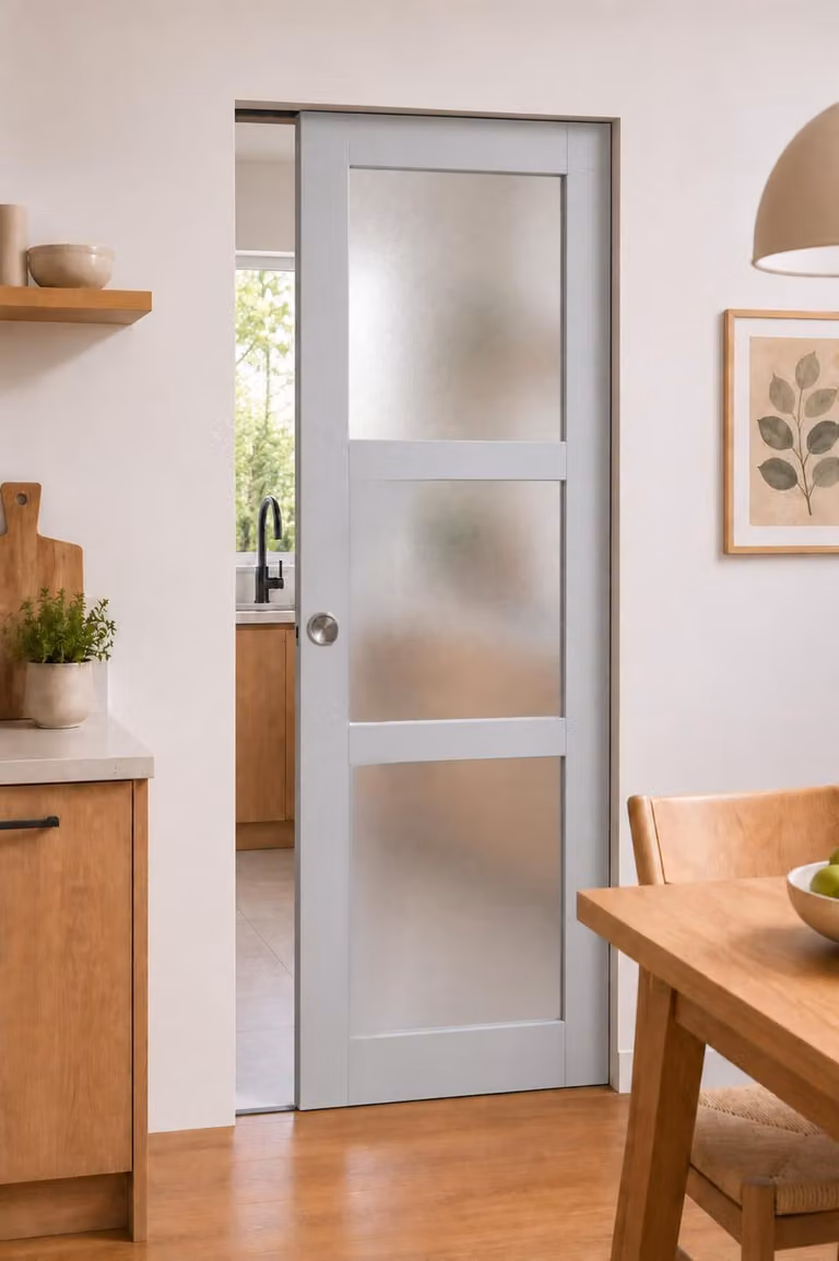 Porta scorrevole Greyria grigia chiara con vetro H204 x L93 cm, incasso Gd Menuserie