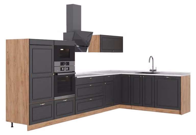 Cucina angolare completa Vicco Fame-Line Oro-antracite rustico/Rovere dorato 347 x 207 cm, PL Marmo, Model 63591