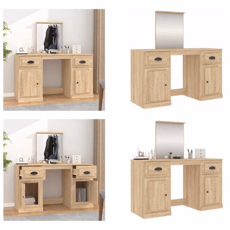 vidaXL Tavolo da toilette con specchio in rovere Sonoma 130x50x132,5 cm - Tavolo da toilette - Tavolo da trucco - Tavolo per cosmetici - Tavolo da toilette