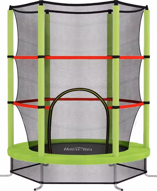 HOMCOM Tappeto Elastico per Bambini con Rete di Protezione, 6 Colonne e 3 Ingressi, L: 190 cm, P: 140 cm, Colore Verde e Nero – 1