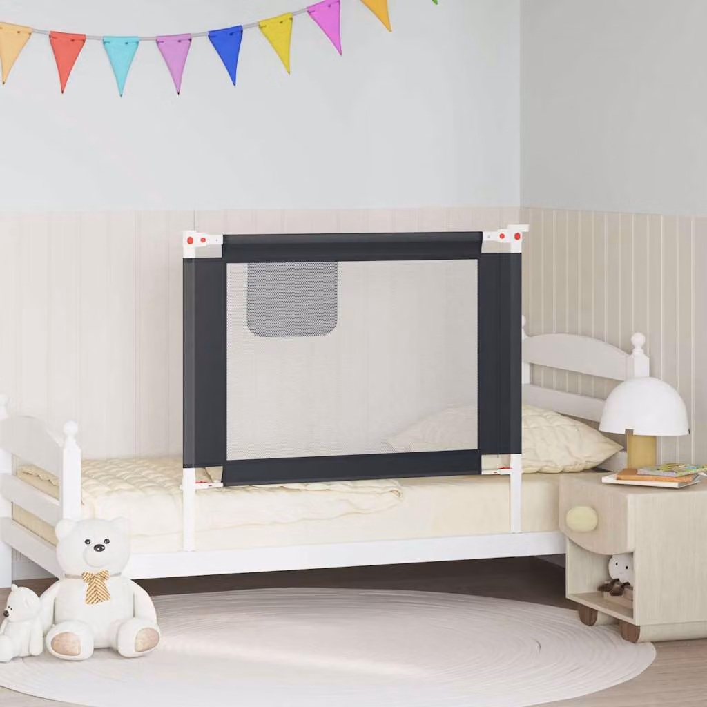 Sponda Letto Sicurezza per Bambini vidaXL in Tessuto e Metallo Grigio, L: 100 cm, H: 70 cm