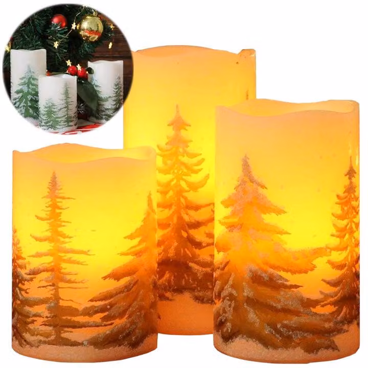 3 candele decorative a LED, decorazioni natalizie