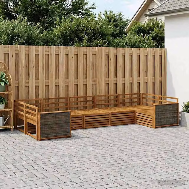 Set di divani da esterno 7 pz Naturale Legno di Acacia Massello 3383797