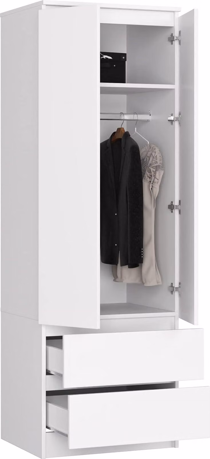 BDW, armadio 2 ante 2 cassetti, 180x60x51 cm, bianco
