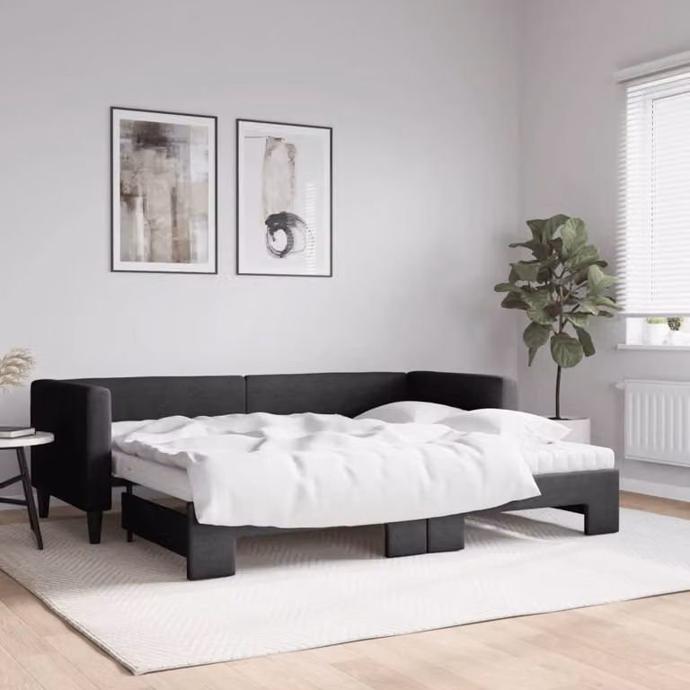 Maison Exclusive - Divano letto estraibile con materassi, nero, 80x200 cm, tessuto