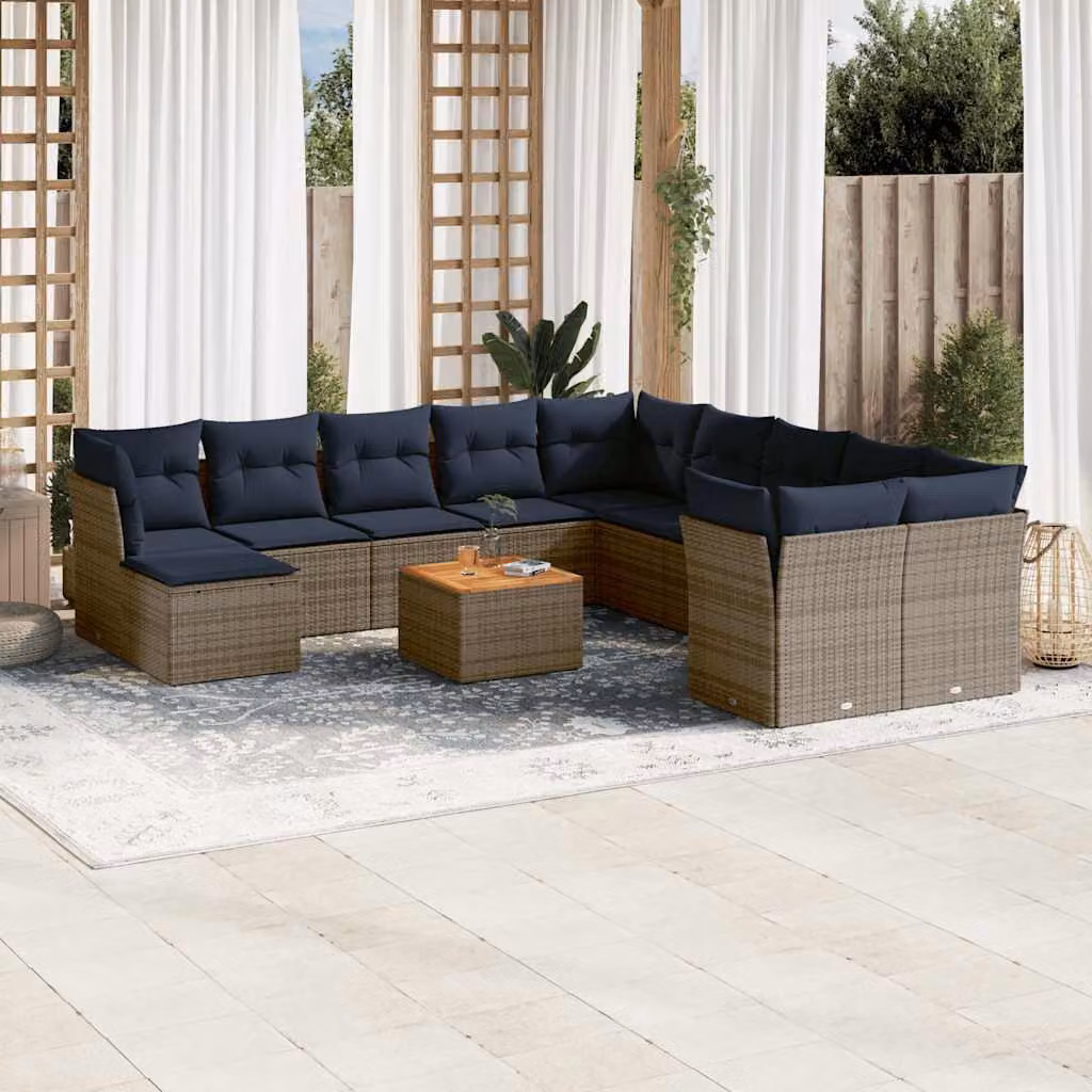 Set di divani da giardino vidaXL in polyrattan grigio con cuscini e tavolino da esterno