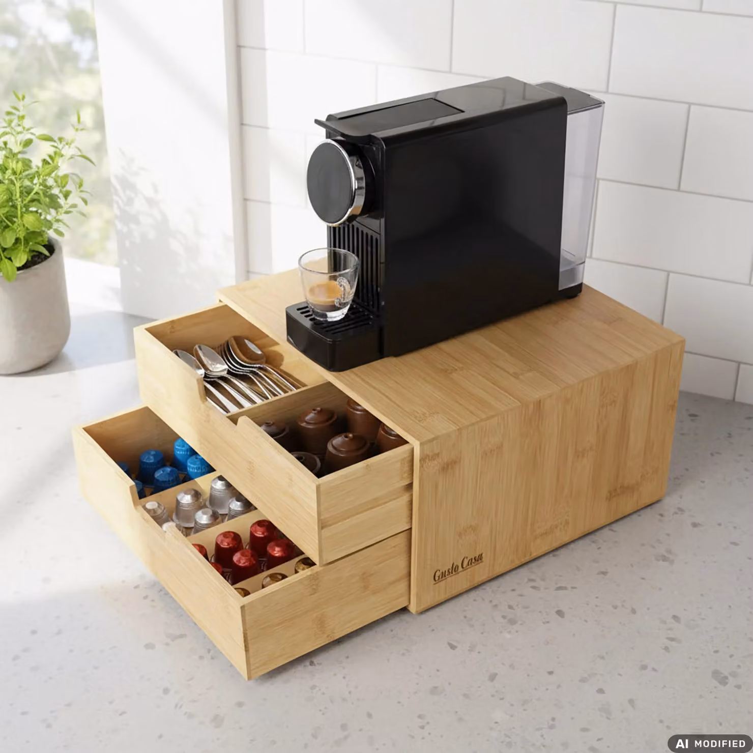 Porta Capsule Gusto Casa in Bamboo Marrone con 6 Scomparti Salvaspazio Compatibile con Dolce Gusto, A Modo Mio e Nespresso L 31 cm x P 18 cm x H 4 cm – 2