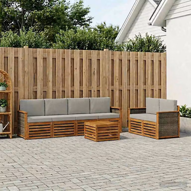Set di divani da esterno vidaXL 7 pz in legno di acacia con cuscini, colore beige e grigio
