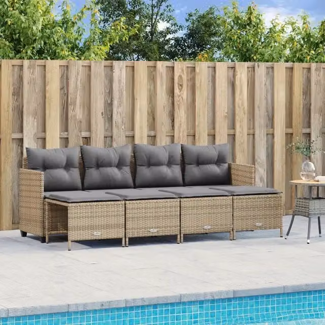 Set Divano da Giardino 5 pz con Cuscini-Sofa da Giardino-Divanetto da esterno Beige in Polyrattan 484754