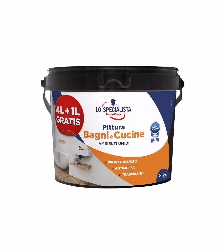 Pittura Traspirante Antimuffa 5L Pronta all'uso per Bagni e Cucine