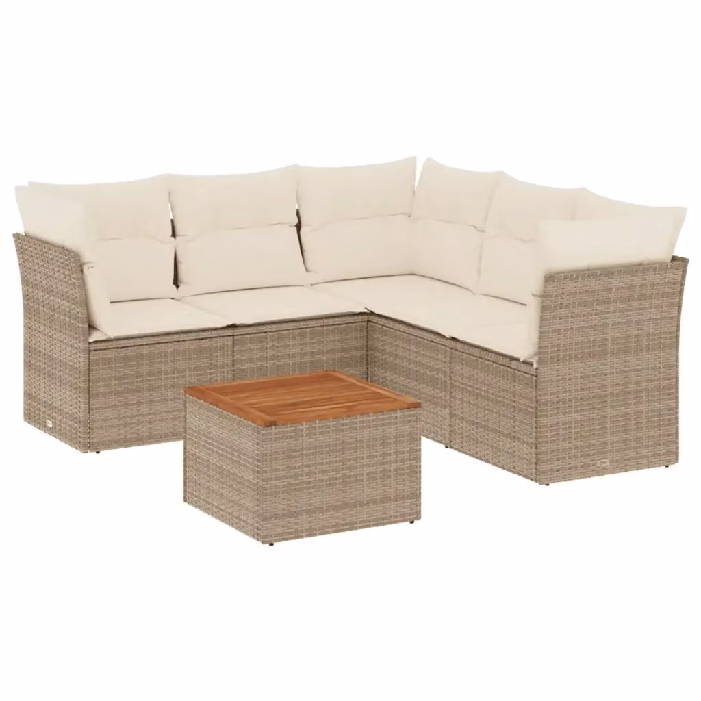 Set Divano da Giardino a L VIDAXL in Polyrattan Beige con 6 Cuscini Moderno – 2