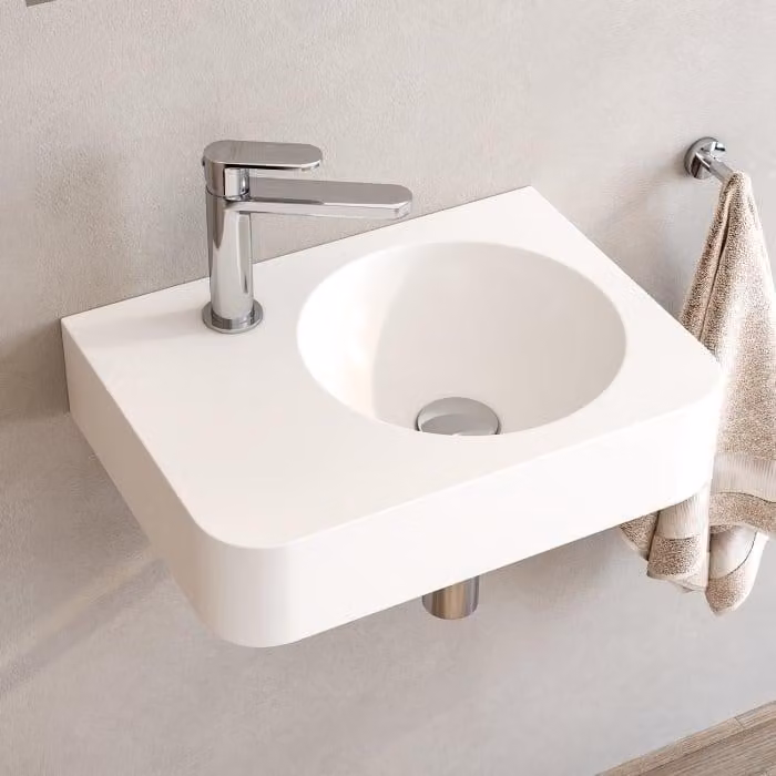 Lavabo da appoggio in pietra Kronenbach, 45 x 33 cm, con posizionamento del lavabo a destra e foro per il rubinetto