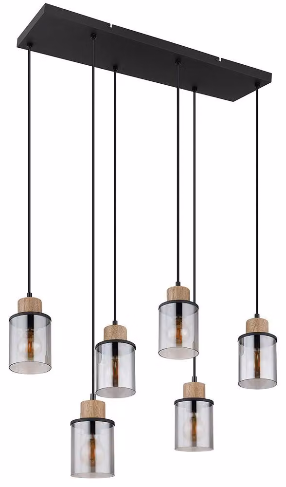 Lampada a sospensione, nera, vetro fumé, regolabile in altezza, L 62 cm